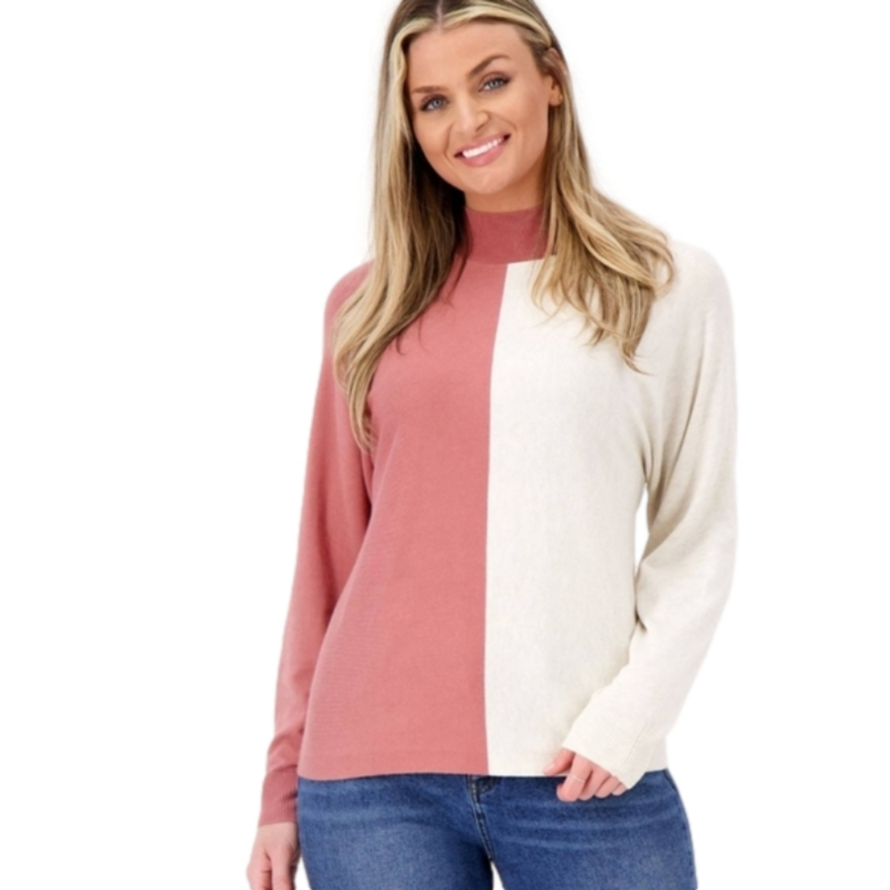 Size 2X Knit sweater Cotton Color block Cream soft pink CANDACE CAMERON BURE